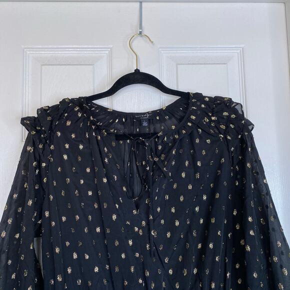 ANTHROPOLOGIE Current Air Ruffled Metallic Dot Mini Dress Black Gold Size Large - Picture 4 of 10